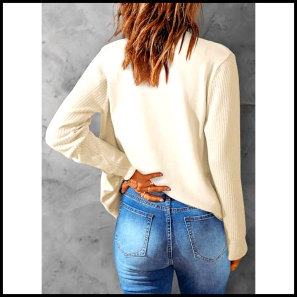 Wool Blend V-Neck Cardigan Sweater Long Sleeve Button Down Hollow Out Knit - Picture 2 of 7
